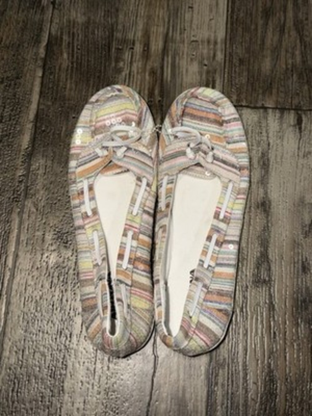 Arizona Multicolor Striped Bow & Sequins Fabric Flats Women's Size 7.5 Slip-On